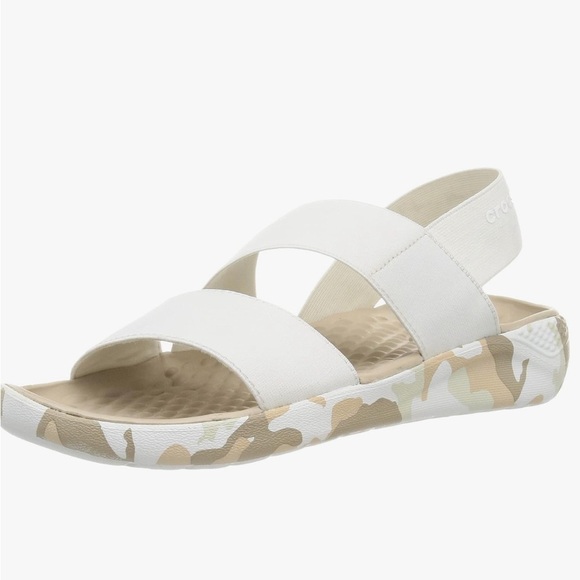 CROCS Shoes - Crocs Sandals Light Ride Printed Camo Stretch Straps Womens 9 White Tan 207285